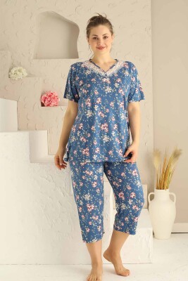 Bahar Dalı İndigo BATTAL Bermuda Bayan Pijama Takımı 2708BB - Alimer
