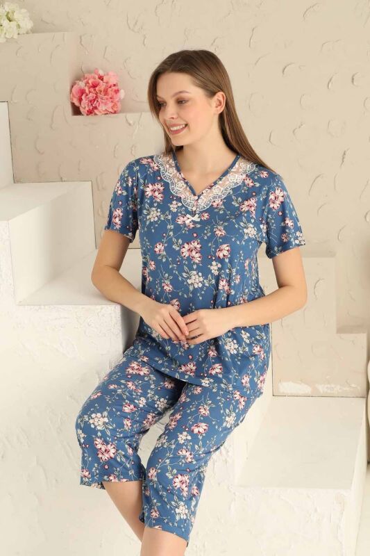Bahar Dalı İndigo Bermuda Bayan Pijama Takımı 2708B - 2