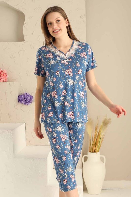 Bahar Dalı İndigo Bermuda Bayan Pijama Takımı 2708B - 1
