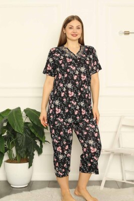 Bahar Dalı Siyah BATTAL Bermuda Bayan Pijama Takımı 2708BB - Alimer