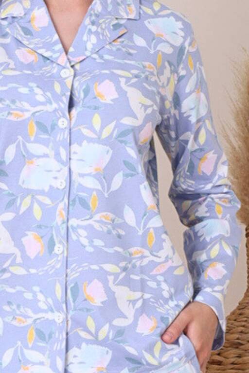 Bayan Pijama Takım - Çiçek Desenli Önden Düğmeli Penye 2917UY - Alimer (1)