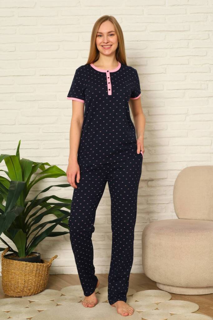 Bayan Pijama Takım - Fiyonk baskılı Kısa Kol Penye 2801KY - 1