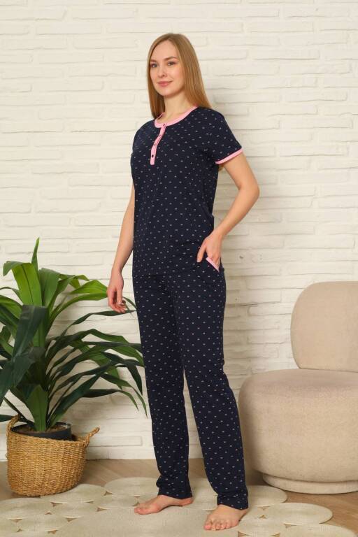 Bayan Pijama Takım - Fiyonk baskılı Kısa Kol Penye 2801KY - Alimer (1)