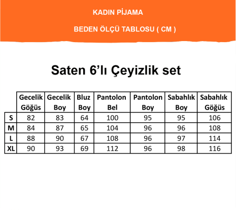 Bianca Saten Siyah 6 Lı Gecelik Sabahlık Çeyiz Seti 8001 - 6