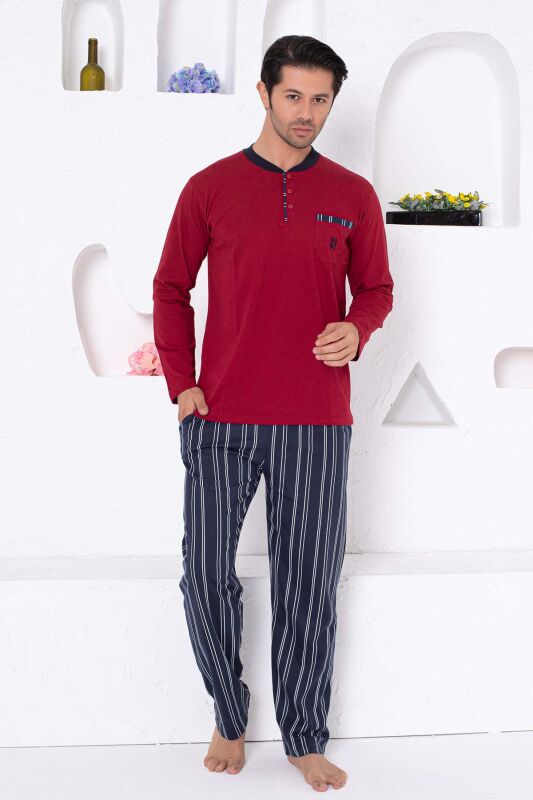 Bordo Beden Çizgili Erkek Pijama Takımı 1191UY - 1