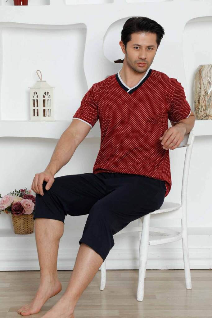 Bordo Bermuda Erkek Pijama Takımı 1199B - 4
