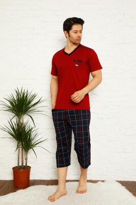Bordo Ekoseli Bermuda Erkek Pijama Takımı 1167B - 1