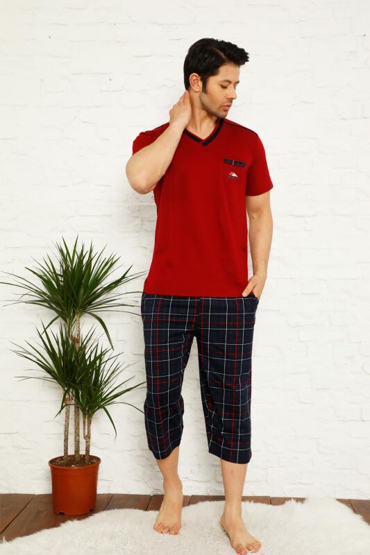 Bordo Ekoseli Bermuda Erkek Pijama Takımı 1167B - 2