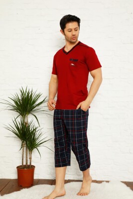 Bordo Ekoseli Bermuda Erkek Pijama Takımı 1167B - 3
