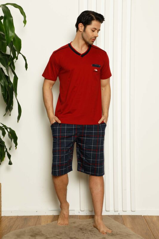 Bordo Ekoseli Şortlu Erkek Pijama Takımı 1167ŞT - 2