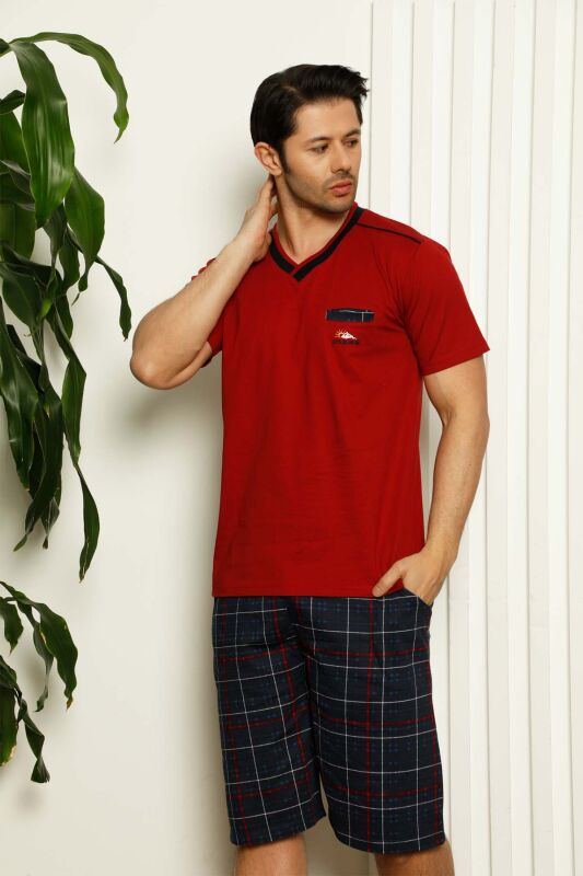 Bordo Ekoseli Şortlu Erkek Pijama Takımı 1167ŞT - 3