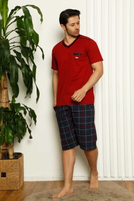 Bordo Ekoseli Şortlu Erkek Pijama Takımı 1167ŞT - 4
