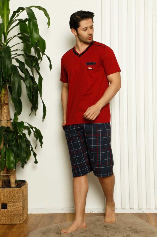 Bordo Ekoseli Şortlu Erkek Pijama Takımı 1167ŞT - 4