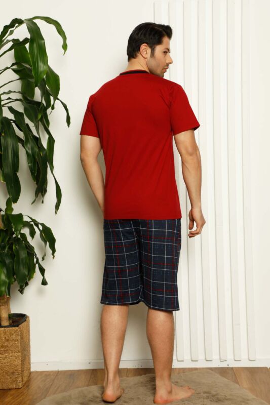 Bordo Ekoseli Şortlu Erkek Pijama Takımı 1167ŞT - 5