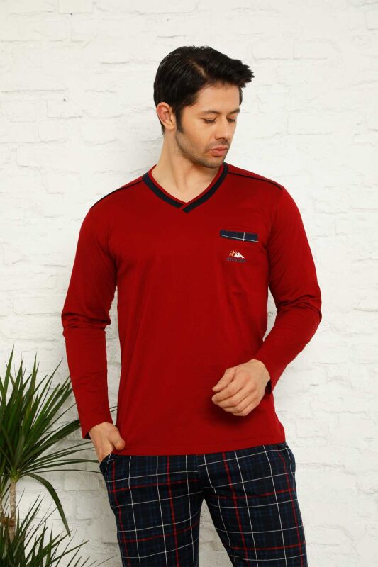 Bordo Ekoseli Uzun Kollu Erkek Pijama Takımı 1167UY - 2