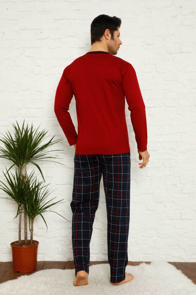 Bordo Ekoseli Uzun Kollu Erkek Pijama Takımı 1167UY - 4