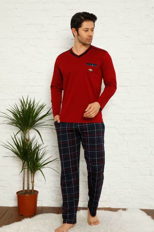 Bordo Ekoseli Uzun Kollu Erkek Pijama Takımı 1167UY - 3