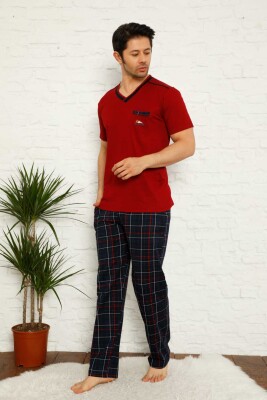 Bordo Ekoseli Kısa Kollu Erkek Pijama Takımı 1167KY - 3