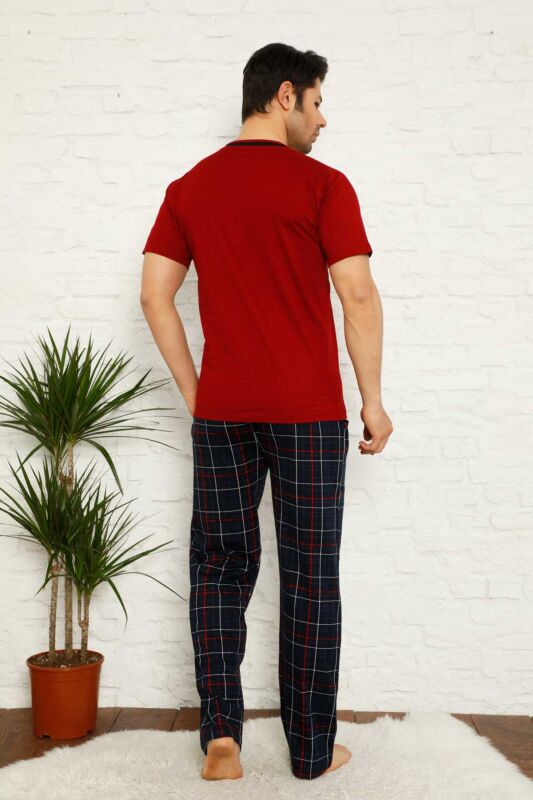 Bordo Ekoseli Kısa Kollu Erkek Pijama Takımı 1167KY - 4