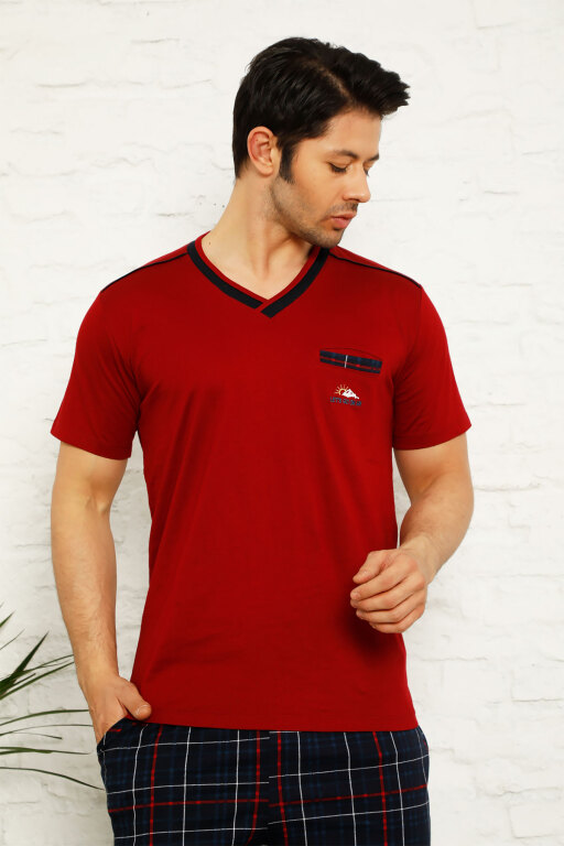 Bordo Ekoseli Kısa Kollu Erkek Pijama Takımı 1167KY - 2