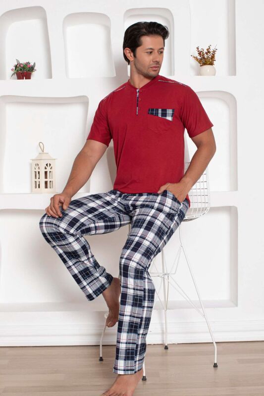 Bordo Kareli Uzun Kollu Erkek Pijama Takımı 1207KY - 1
