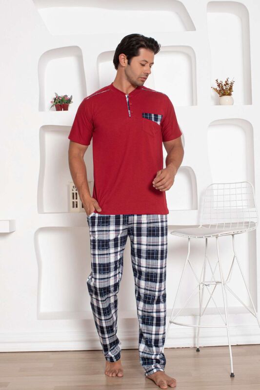 Bordo Kareli Uzun Kollu Erkek Pijama Takımı 1207KY - 2