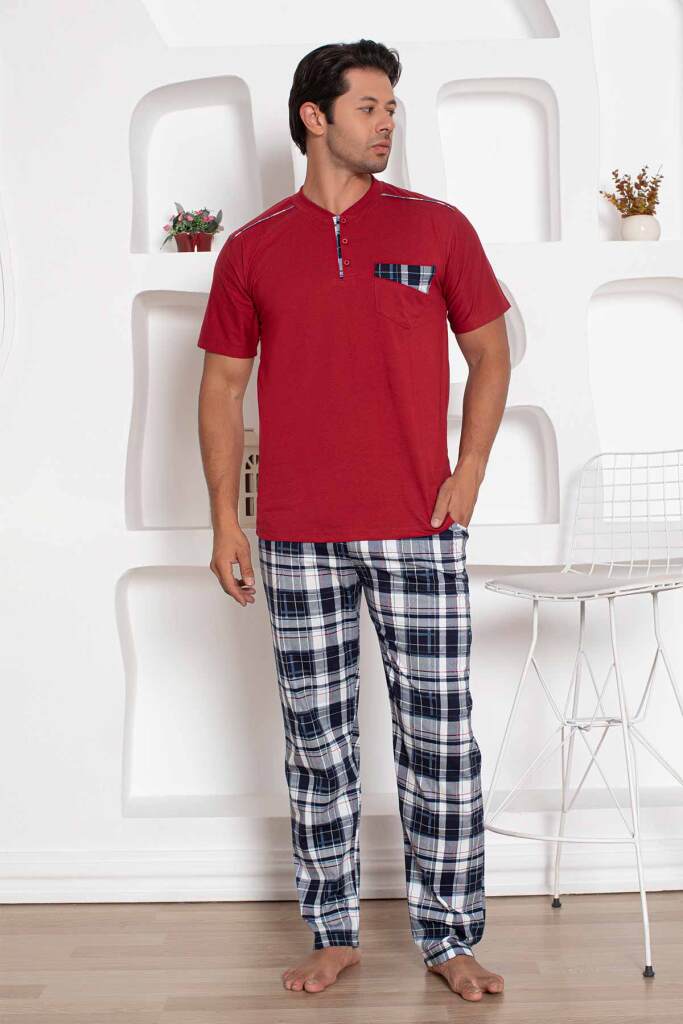 Bordo Kareli Uzun Kollu Erkek Pijama Takımı 1207KY - 3