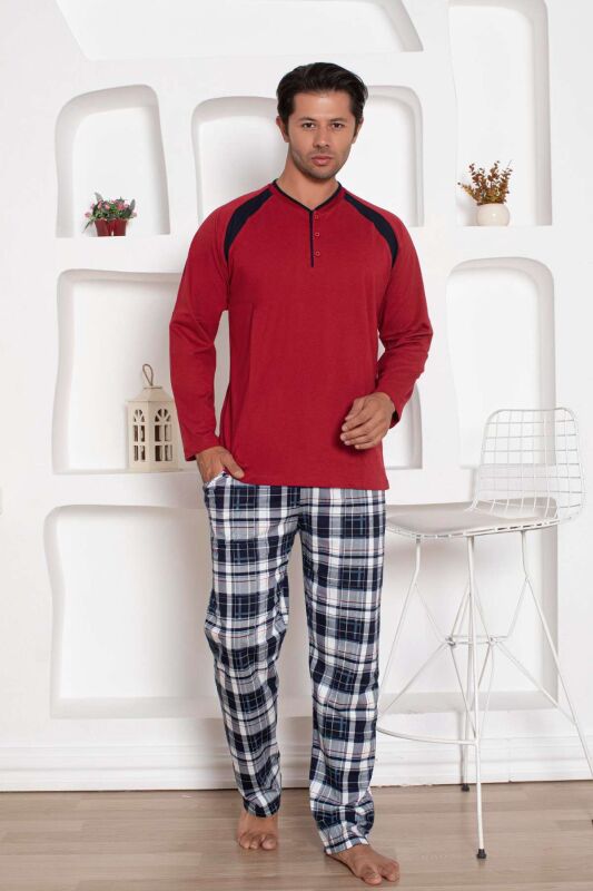 Bordo Kareli Uzun Kollu Erkek Pijama Takımı 1206UY - 1