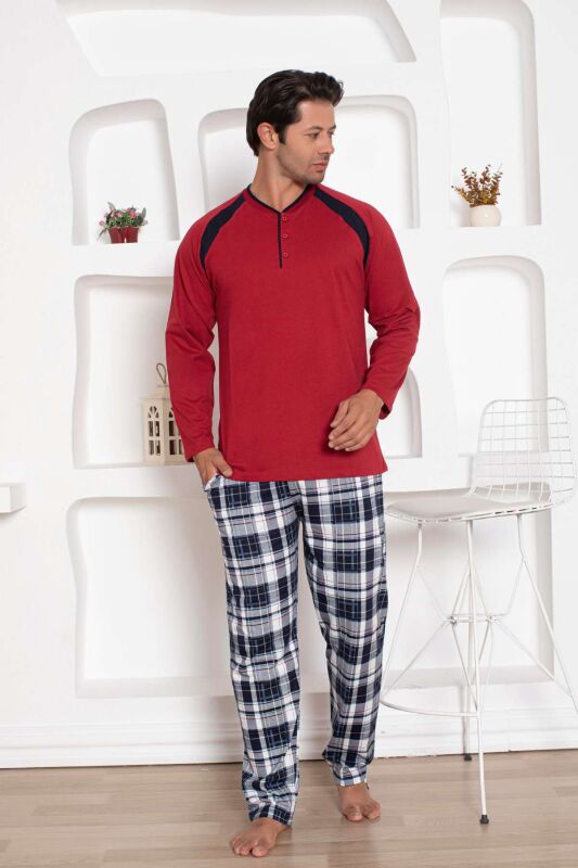 Bordo Kareli Uzun Kollu Erkek Pijama Takımı 1206UY - 2