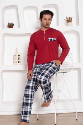 Bordo Kareli Uzun Kollu Erkek Pijama Takımı 1207UY - 1