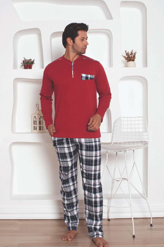 Bordo Kareli Uzun Kollu Erkek Pijama Takımı 1207UY - 3