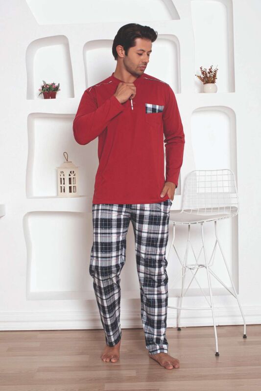 Bordo Kareli Uzun Kollu Erkek Pijama Takımı 1207UY - 2