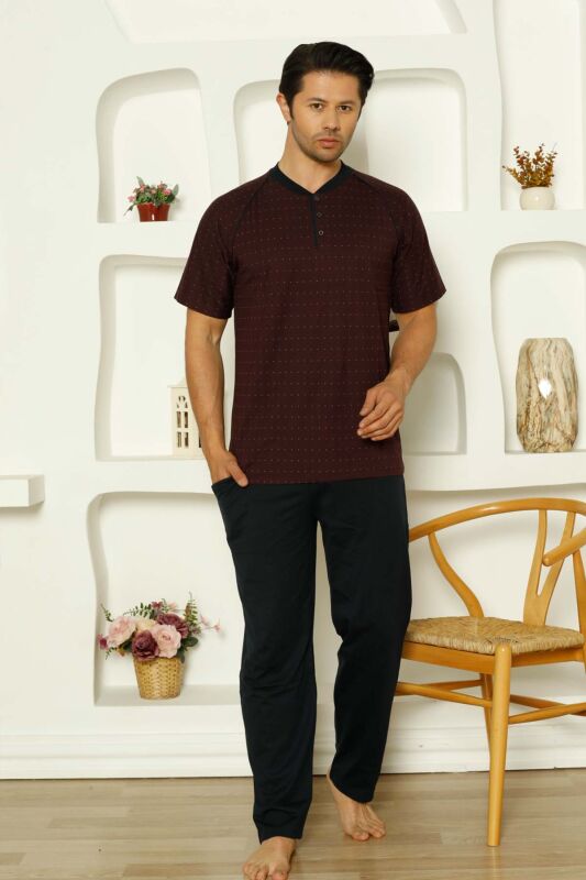 Bordo Kısa Kollu Erkek Pijama Takımı 1198KY - 1