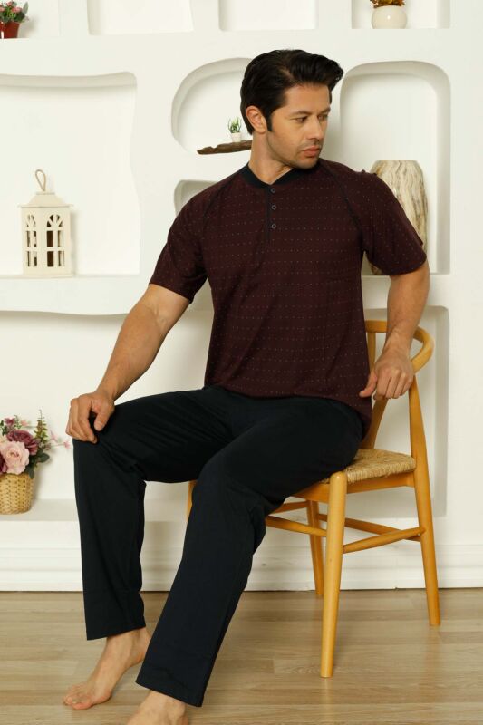 Bordo Kısa Kollu Erkek Pijama Takımı 1198KY - 3