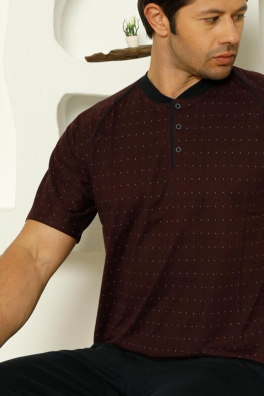 Bordo Kısa Kollu Erkek Pijama Takımı 1198KY - 4