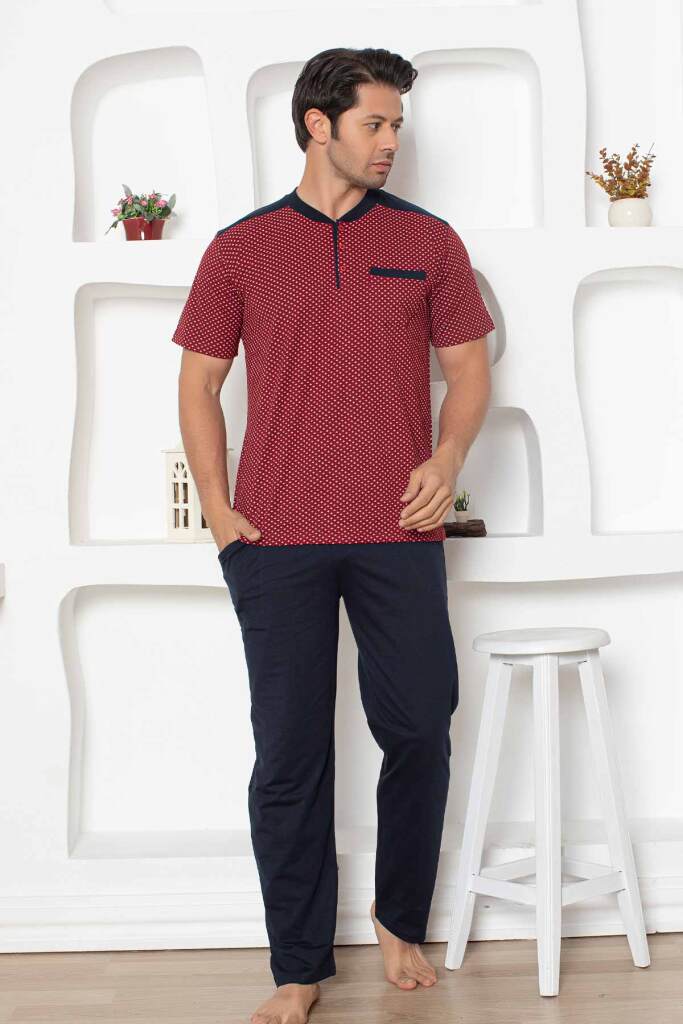 Bordo Kısa Kollu Erkek Pijama Takımı 1203KY - 1