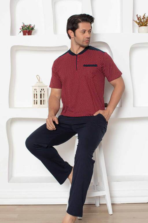 Bordo Kısa Kollu Erkek Pijama Takımı 1203KY - 3