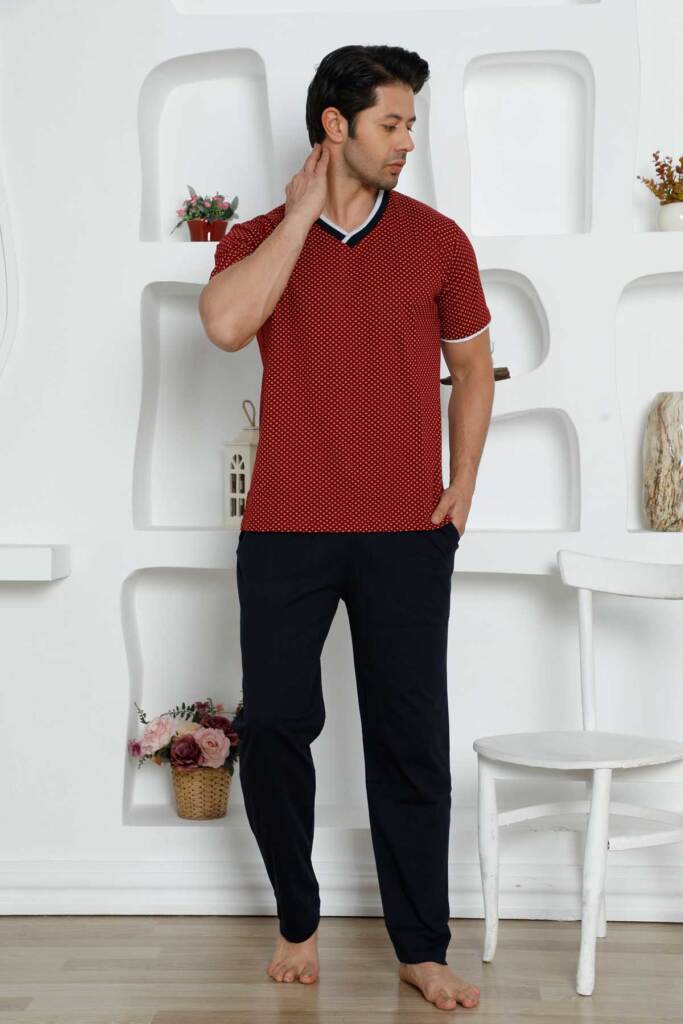 Bordo Kısa Kollu Erkek Pijama Takımı 1199KY - 3