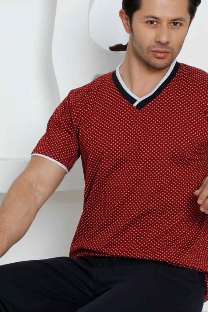 Bordo Kısa Kollu Erkek Pijama Takımı 1199KY - 2