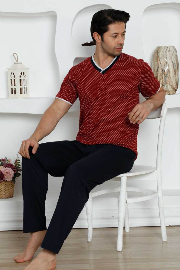 Bordo Kısa Kollu Erkek Pijama Takımı 1199KY - 4