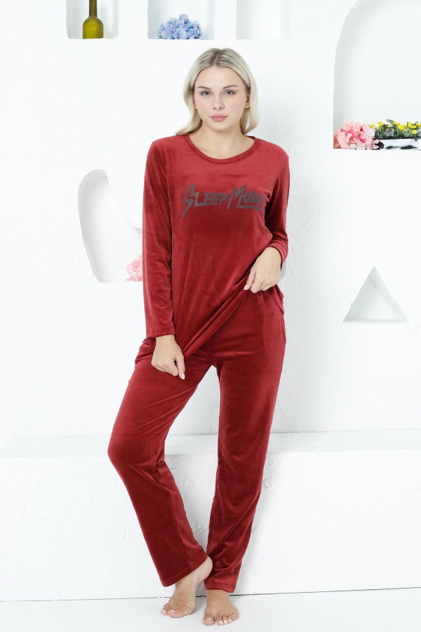 Bordo Süper Soft Kadife Kadın Pijama Takımı 2752UK - 1