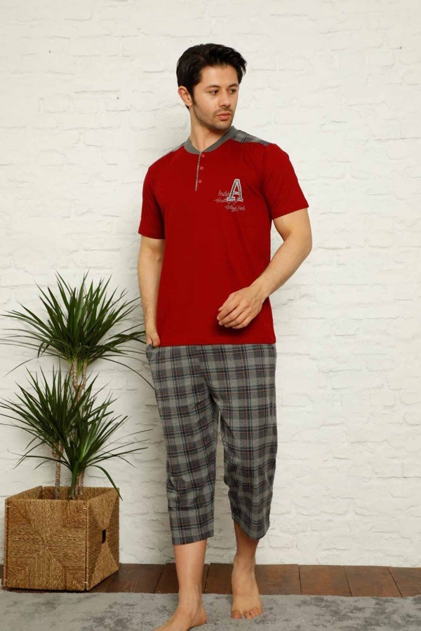 Bordo Ekoseli Kapri Penye Erkek Pijama Takımı 1153B - 1