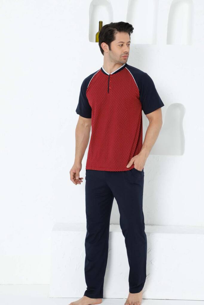 Bordo Kısa Kollu Erkek Pijama Takımı 1200KY - 1