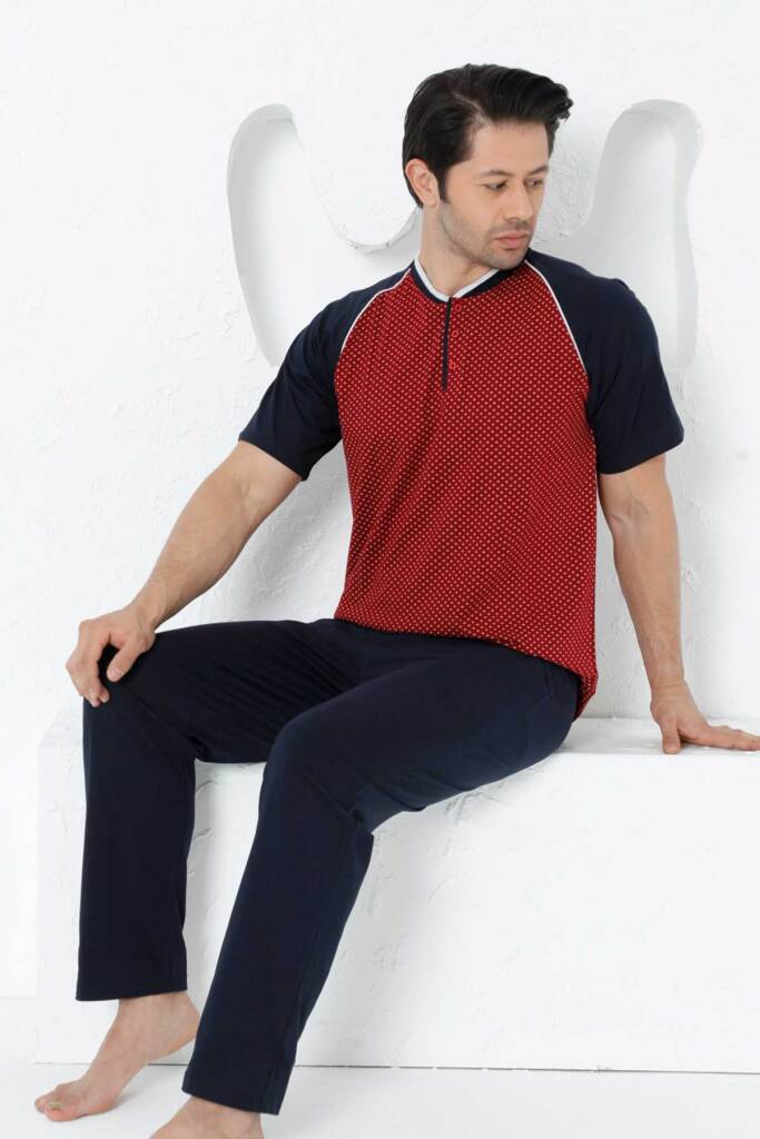Bordo Kısa Kollu Erkek Pijama Takımı 1200KY - 4