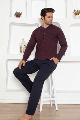 Desenli Erkek Pijama Takımı - Bordo Renk Uzun Kollu Penye 1204UY - 4