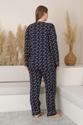 Büyük Beden Bayan Pijama Takımı - Çiçek Desen Uzun Kol Likralı Penye 2885UKB - 5