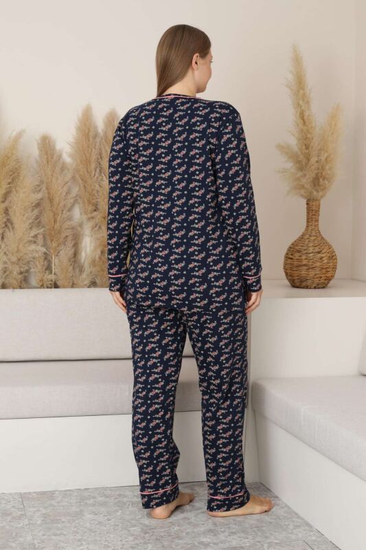 Büyük Beden Bayan Pijama Takımı - Çiçek Desen Uzun Kol Likralı Penye 2885UKB - 5