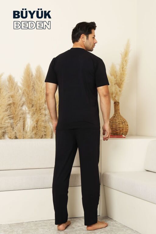 Büyük Beden Erkek Pijama Takımı - Lacivert Arma Nakışlı Likralı Penye 1194KYB - 4