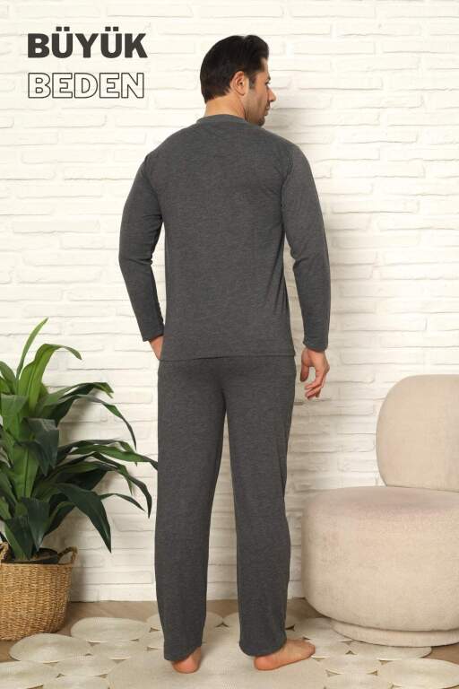 Büyük Beden Erkek Pijama Takımı - Antrasit Uzun Kollu Penye 1219UYB - 4