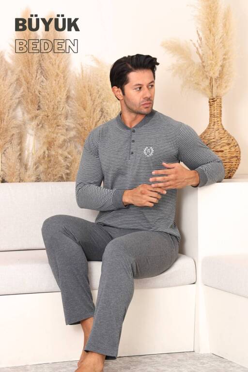 Büyük Beden Erkek Pijama Takımı - Antrasit Uzun Kollu Penye 1219UYB - Alimer (1)